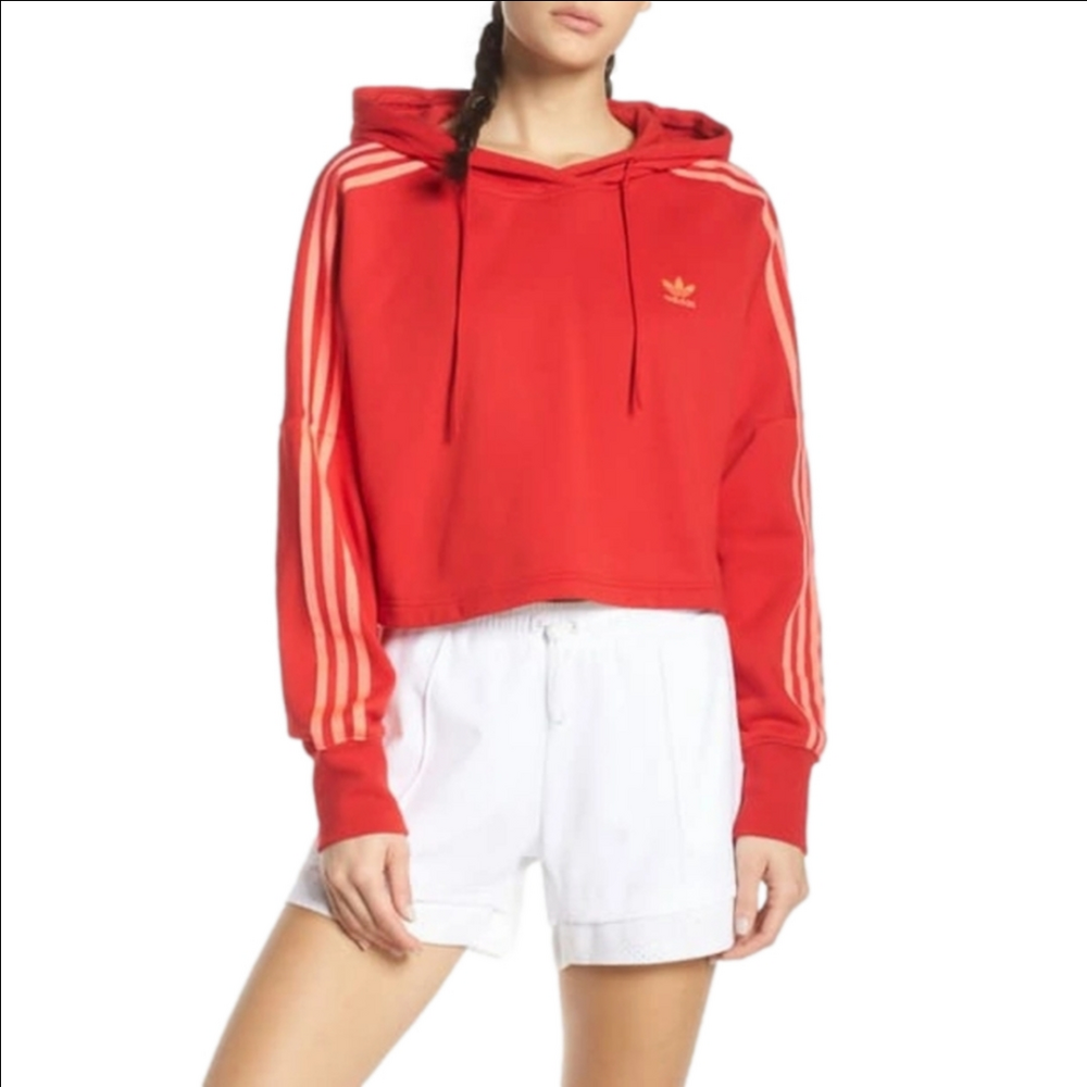 ADIDAS ORIGINALS Cropped Hoodie Sweatshirt Oversized Boxy Hooded Sporty